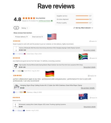 Bộ vòng dây cáp thép không gỉ với móc cho hệ thống dây treo treo