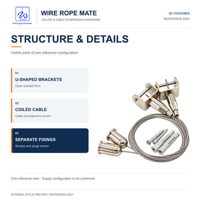 Hanging Suspension Mounting Wire Accessory Kit Fitting Ceiling Attachment Kit for Picture Hanging System