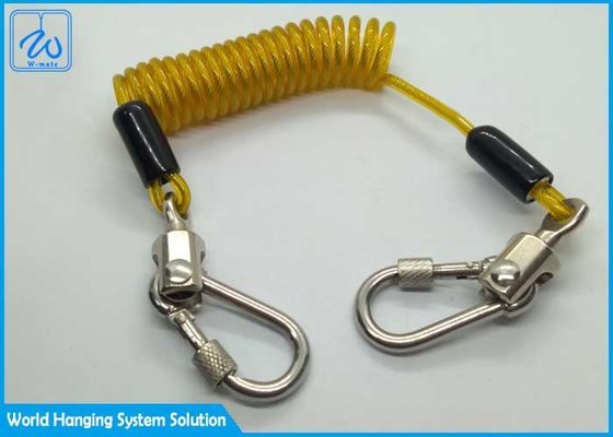 Dây buộc xoắn lò xo màu vàng với Carabiner khóa vít để dừng rơi dụng cụ